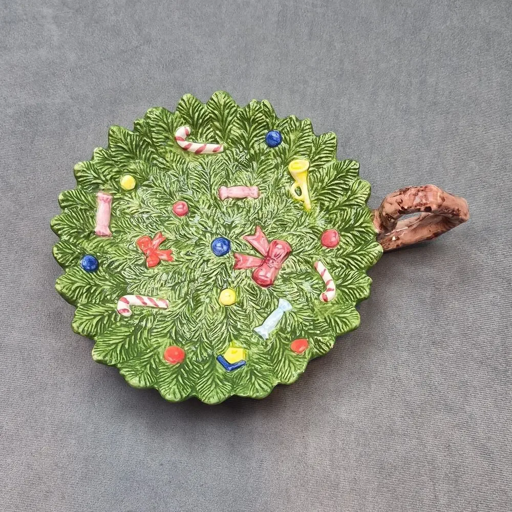 MCM Holiday Christmas Tree Handled Plate Santa RCPC Royal China & Porcelain Co